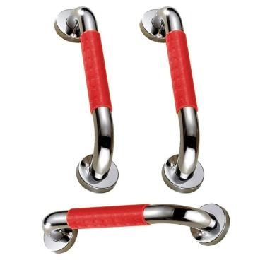 Imagem de Barra de Apoio Antiderrapante 40cm Aço Inox Kit 3 uni Banheiro Box Idoso Criança Cadeirante Acessibilidade Escada
