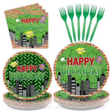 Imagem de 96 peças de decorações de aniversário de tartaruga para meninos, pratos e guardanapos de heróis super temáticos, artigos de festa de tartaruga verde para adolescentes e crianças, videogame, desenho
