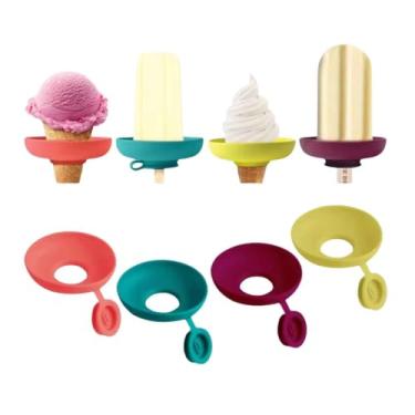 Imagem de Conjunto de 4 Suportes para Sorvete em Silicone, Aparador de Gotas Antirrespingo para Picolé e Casquinha (Colorido)