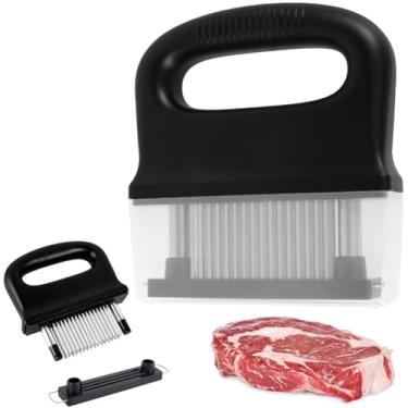 Imagem de LEEZDTTXAN Amaciador de carne com 48 lâminas de agulha ultra de aço inoxidável preto removível para amaciar carne de peru frango, bife, utensílios de cozinha, ferramentas para amaciar