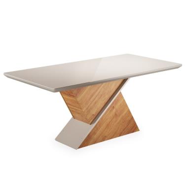 Imagem de Mesa de Jantar 200cm com Tampo de Vidro Glamour Viero - Mel/Off White
