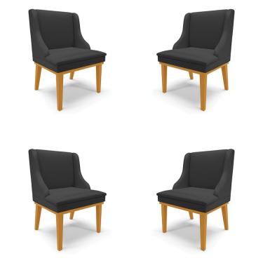 Imagem de Kit 4 Cadeiras Decorativas Sala de Jantar Base Fixa de Madeira Firenze PU Preto Fosco/Castanho G19 - Gran Belo
