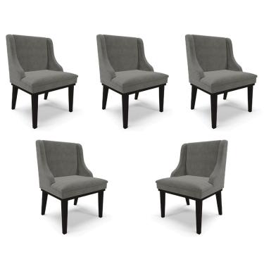 Imagem de Kit 5 Cadeiras Decorativas Sala de Jantar Base Fixa de Madeira Firenze Suede Grafite/Preto G19 - Gran Belo