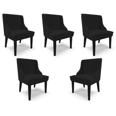 Imagem de Kit 5 Cadeiras Decorativas Sala de Jantar Base Fixa de Madeira Firenze Linho Preto G19 - Gran Belo