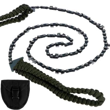 Imagem de Motosserra de bolso 91,4 cm, 48 dentes/16 dentes, motosserras para acampamento com cabo paracord, serra de corrente de mão dobrável, serra portátil de sobrevivência para corte de madeira, acampamento
