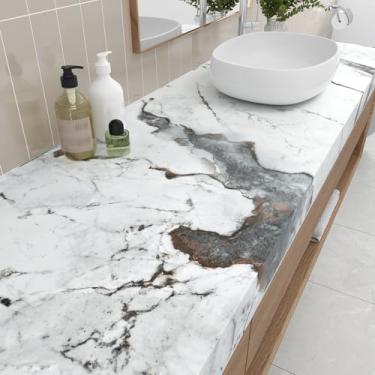 Imagem de Wallderful Papel de contato de mármore fosco para bancadas papel de parede de mármore branco cinza descasque e cole papel de parede de cozinha papel de contato de granito para coberturas de bancada de