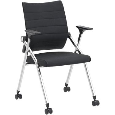 Imagem de Cadeira De Escritório Dobrável,cadeira De Mesa Dobrável Com Rodas,cadeira De Escritório Ergonômica Com Braços,cadeira De Escritório Confortável Em Casa Assento Acolchoado De Couro, Black