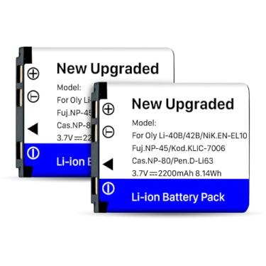 Imagem de Pacote com 2 baterias NP-45, bateria de substituição de íons de lítio de 2200 mAh para Fujifilm NP-45A, NP-45B, NP-45S e Fujifilm FinePix XP20 XP60 T500 JX700 J120 J210 Z800 Z900 Z950 Câmera digital