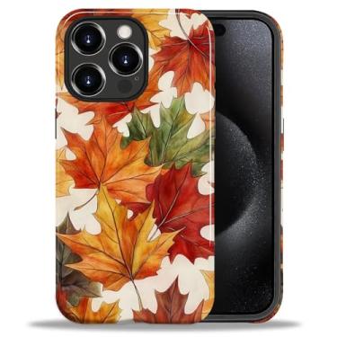 Imagem de DAIZAG Capa para iPhone 15 Pro Max, folha de outono, folhas de outono, design de corpo inteiro, híbrida, dupla proteção, TPU macio + capa protetora de policarbonato rígido à prova de choque resistente
