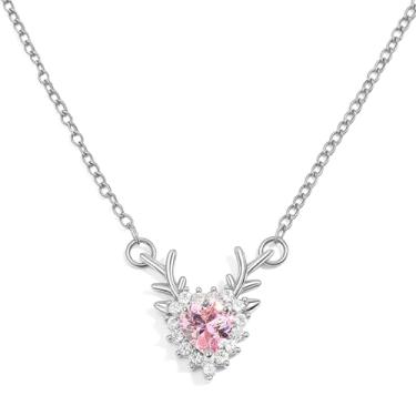 Imagem de Colar com pingente de coração de veado de Natal com pingente de rena e chifres de rena, gargantilha moderna de zircônia cúbica para mulheres, inverno, Natal, Ano Novo, joias decorativas para presente