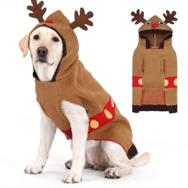 Imagem de KOOLTAIL Suéter de Natal para cães, tricô para clima frio para cães pequenos, médios e grandes, melhor presente de férias, estilo rena, roupas de inverno grossas e quentes para animais de estimação