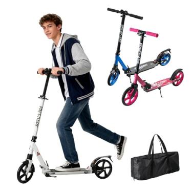 Imagem de FREEDARE Patinete para crianças e adultos a partir de 8 anos, scooter adolescente dobrável com 2 rodas grandes de 20 cm, guidão ajustável de 4 níveis e bolsa de armazenamento, carga máxima de 99 kg