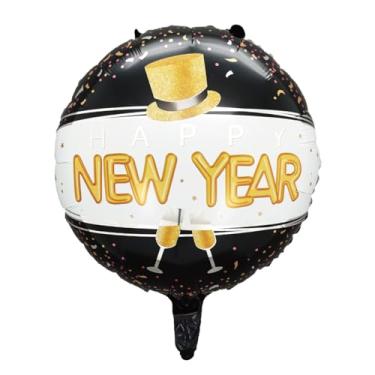 Imagem de Balão Personalizado Feliz Ano Novo Redondo 45cm Metalizado Com Canudo Silver Festas New Year