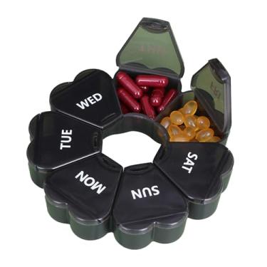 Imagem de Organizador semanal de comprimidos 7 dias – Caixa grande de comprimidos florais para vitaminas/óleo de peixe, dispensador diário (Preto)