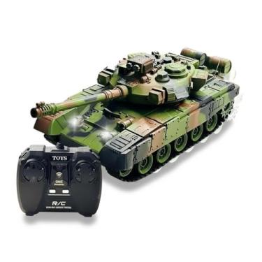 Imagem de Tanque de Guerra RC, Controle Remoto Recarregável, Verde Camuflado, Plástico, com Luzes LED, Escala 1:12, Brinquedo Infantil para 3 Anos e Acima