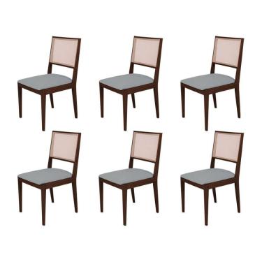 Imagem de Conjunto Com 6 Cadeiras De Jantar Suellen Em Madeira E Mdf Castanho Linho Cinza