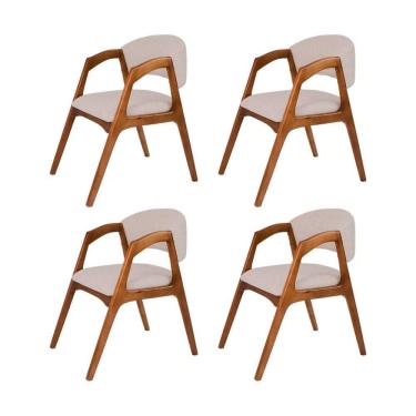 Imagem de Conjunto Com 4 Cadeiras De Jantar Estofada Gabriela Em Madeira E Mdf Cerejeira Linho Bege