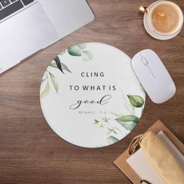 Imagem de Mouse pad com versículo bíblico cristão, folha de eucalipto, escritura, mousepad para mesa, escritório, escritório, dormitório, computadores, laptop, acessórios, 7,9 x 7,9 polegadas, Romanos 12:9