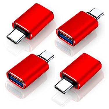 Imagem de Pacote de 4 adaptadores USB C para USB C macho para USB3 fêmea compatível com iPhone 16 Pro Max Pro Air 2023 iMac iPad mini Pro, outros dispositivos tipo C ou Thunderbolt 4/3, vermelho espacial