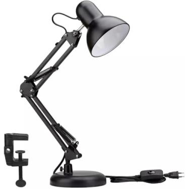Imagem de Luminária de Mesa Articulada com Braço Ajustável, Base e Suporte de Fixação – Ideal para Escritório, Estudo e Escrivaninha (Cor Preta)