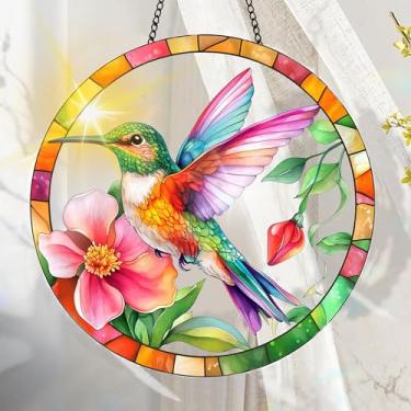 Imagem de Acrílico colorido Suncatcher, decoração de janela suspensa de pássaros com design de vitral impresso, apanhador de sol, arte de parede de arco-íris, ideia de presente e ornamento de jardim, uso