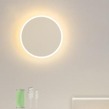 Imagem de LED Bateria Lâmpadas de parede Minimalista Redonda Recarregável Arandela com Interruptor de Toque Moderna Iluminação de Parede de Alumínio para Sala de Estar Escada Quarto Corredor (Luz Branca Quente