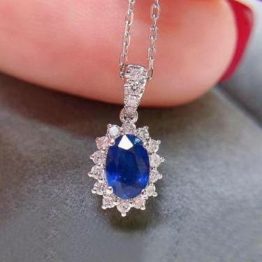 Imagem de Colar com pingente de girassol chique com zircônia cúbica azul, joia criativa de festa, 40cm 6cm, Latão, Zircônia cúbica