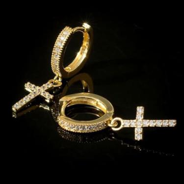 Imagem de Brincos pendentes de zircônia cúbica banhados a ouro branco com design clássico em forma de cruz para mulheres, casamentos, festas noturnas, brincos leves para presente para ela, 2inch, Cobre, Sem