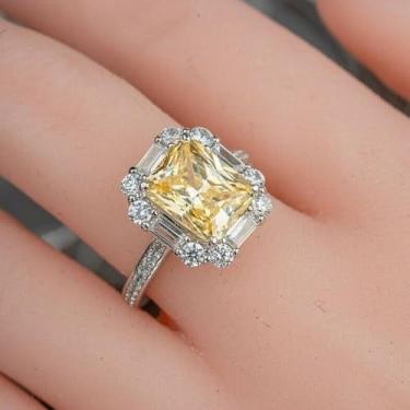 Imagem de Anéis de noivado femininos graciosos com zircônia cúbica amarela joia de aliança de casamento moderna, 9, Latão, Zircônia cúbica