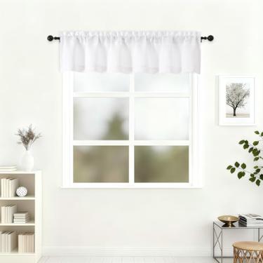 Imagem de Lecloud Saia branca para janela de 30 cm de comprimento, cortinas de cozinha macias texturizadas de linho sintético com filtragem leve, cortinas curtas arejadas com bolsos de haste para banheiro