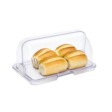 Imagem de Porta Pão Acrílico 30 cm Basculante Premium – Grande, Resistente e Transparente com Tampa Abre e Fecha