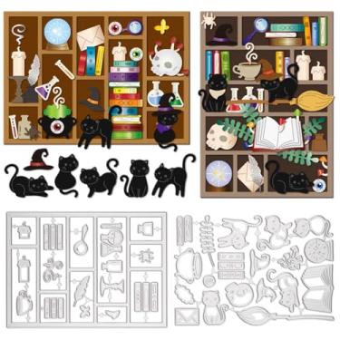 Imagem de GLOBLELAND Matrizes de corte de gatos mágicos para scrapbooking, metal, estante, corte, vassoura mágica, para fazer cartões, gravação em relevo, álbum de fotos, decoração de artesanato
