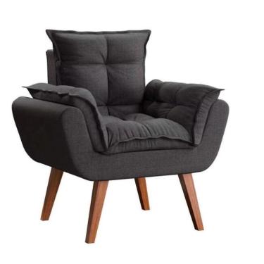 Imagem de Kit 2 Poltronas Opalas Com Puff Redondo Linho Chumbo