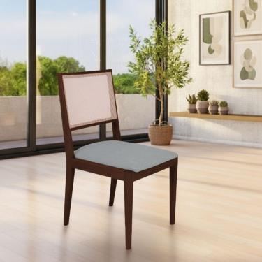 Imagem de Conjunto Com 4 Cadeiras De Jantar Estofada Suellen Castanho Linho Cinza