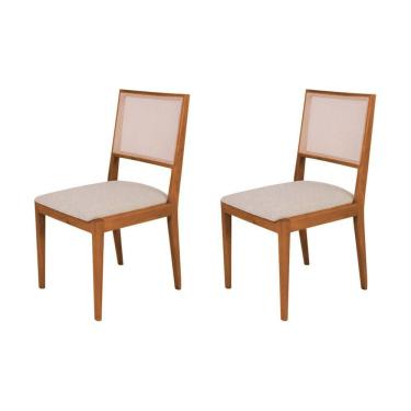 Imagem de Conjunto Com 2 Cadeiras De Jantar Suellen Em Madeira E Mdf Cerejeira Linho Bege