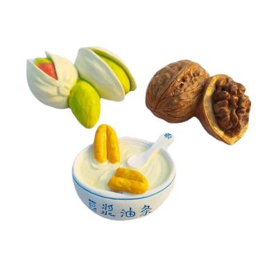 Imagem de Conjunto de ímãs de geladeira, 3 peças de resina 3D, pistache, leite de soja