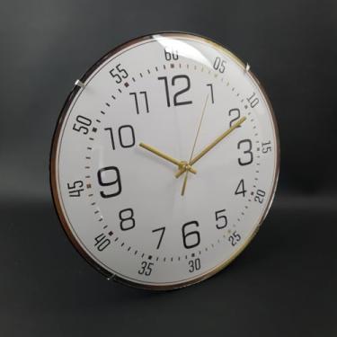 Imagem de Relógio de Parede Redondo 25cm Analógico Silencioso com – Ideal para Sala, Cozinha e Escritório(Branco Ponteiro Dourado Minuto)
