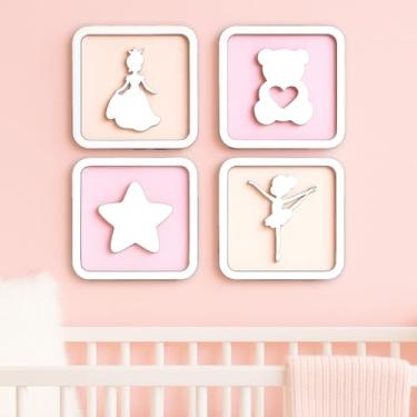 Imagem de Conjunto 4 Quadros Decorativos Infantil Menina Colorido em MDF e em Relevo