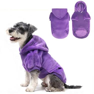 Imagem de EXPAWLORER Moletom com capuz básico de flanela para cães - Suéter de lã macia quente para inverno outono com orifício e bolso, roupas para animais de estimação para clima frio, casaco de moletom para