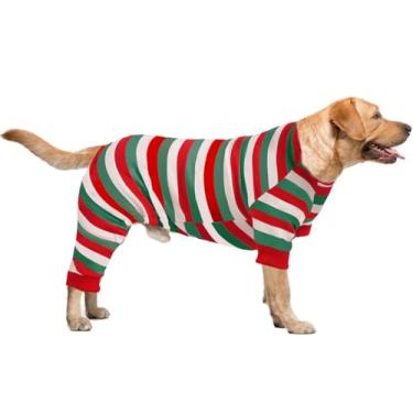 Imagem de Pijama listrado de algodão para cães, macacão respirável e confortável para filhotes e gatos, pijamas de Natal para cães pequenos e grandes, macacão para meninos e meninas