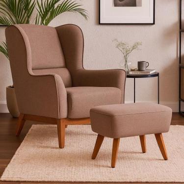 Imagem de Poltrona Dekorien Milena Com Puff Alto Acabamento Decoração, Linho Ave