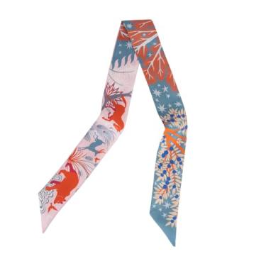 Imagem de Lenço de seda de amoreira, fitas de cabelo para cabelo, bolsa de mão, cachecol, lenço de pescoço, lenço de cabeça para mulheres, 5 x 89 cm, rosa + azul + laranja, 2*34in