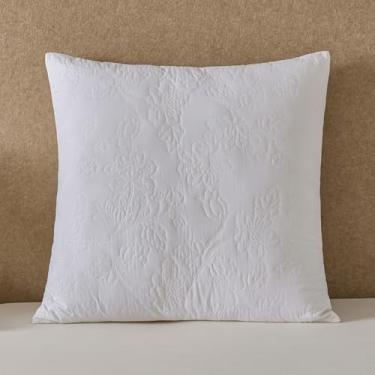 Imagem de YINFUNG Conjunto de 2 fronhas europeias acolchoadas brancas de 66 x 66 cm, bordadas, florais, algodão, decorativas, grandes, fronhas para cama e sofá em relevo