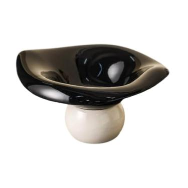 Imagem de Ｂｅｓｇａ Fruteira com pedestal, travessa de cerâmica para aperitivos, bandeja para petiscos e nozes, ideal para decorar a sala de jantar, Preto Branco