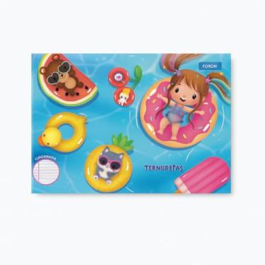 Imagem de Foroni Caderno de Caligrafia Ternuritas, Capa Dura, 48 Folhas, 200mm x 275mm, Design Infantil com Piscina e Personagens, Ideal para Ensino Fundamental