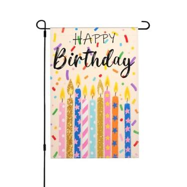 Imagem de UEQIKI Feliz aniversário bandeira de jardim para exterior dupla face primavera verão bem-vindo serapilheira colorida 30,5 x 45,7 cm vertical jardim gramado decoração exterior