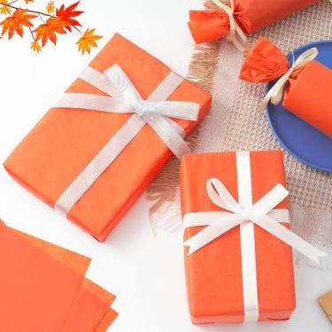 Imagem de 125 folhas de papel de seda laranja 35,5 x 50,8 cm para artesanato, ideal para embrulho de presente, decorações faça você mesmo, Natal, outono, Halloween e projetos festivos