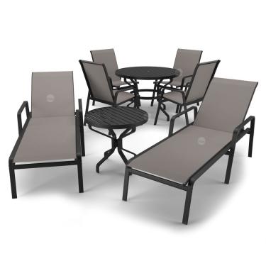 Imagem de Kit Espreguiçadeira Cadeira Mesa Alumínio Preto Tela Fendi