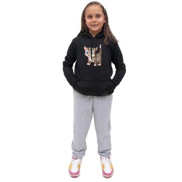 Imagem de Conjunto Moletom Infantil Meninas Blusa Canguru Capuz e Calça Comprida Quentinho Inverno Escola