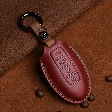Imagem de WSWJDW Couro Car Key Case Cover Chaveiro Ring Key Bag, apto para Infiniti EX35 FX35 FX50 M56 G35 G37 JX35 QX50 QX60 QX80 Nissan, 4 botões vermelhos